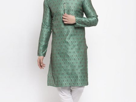 Jompers Men Green & Grey Jacquard Kurta with Churidar For Discount