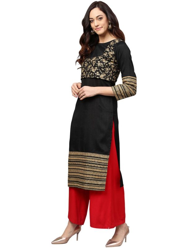 Ahalyaa Black Printed Beautiful Straight Kurta Online Hot Sale