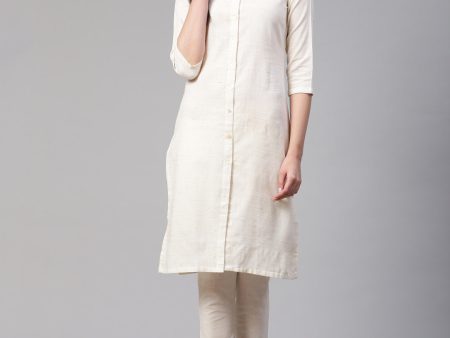 Jompers Women Off-White Woven Design Kurta with Trousers Online