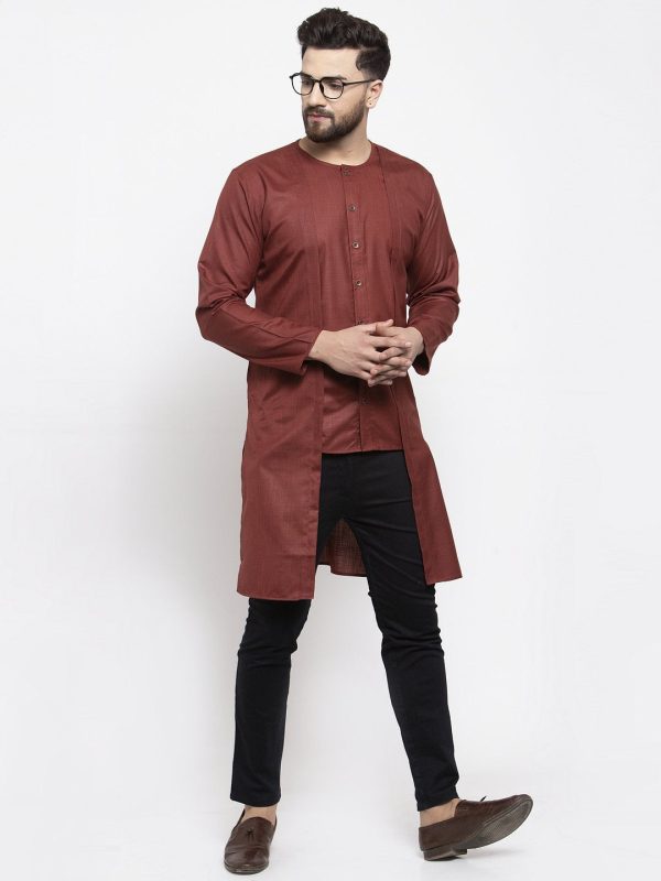 Jompers Men Maroon Solid high-low Kurta Online Hot Sale