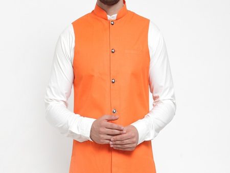 Jompers Men Orange Solid Nehru Jacket Discount