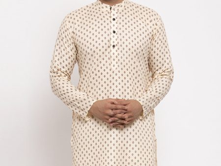 Jompers Men Cream-Coloured Printed Kurta Only For Discount