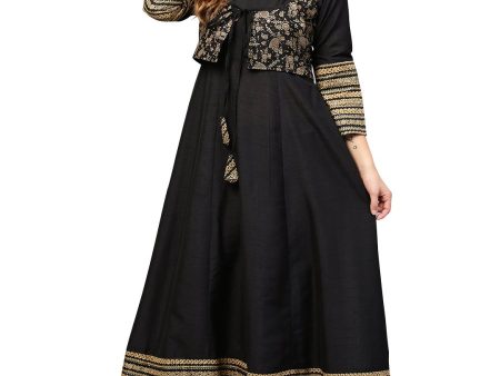 Ahalyaa Black Printed Anarkali Beautiful Kurta For Discount