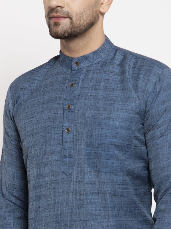 Jompers Men s Blue Self Design Kurta Only For Discount