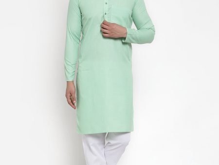 Jompers Men Green & White Solid Kurta with Churidar For Cheap