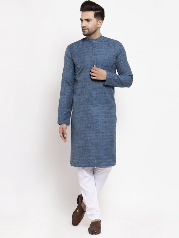 Jompers Men s Blue Self Design Kurta Only For Discount