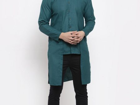 Jompers Men Teal Solid high-low Kurta For Sale