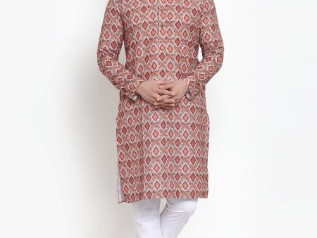 Jompers Men Peach & Beige Digital Printed Kurta with Churidar on Sale