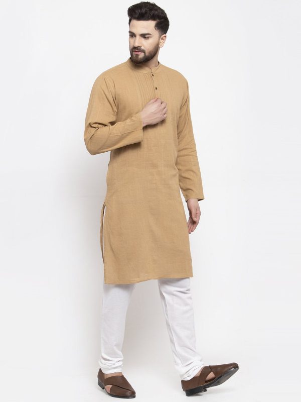 Jompers Men Beige & White Solid Pin-tucks Kurta with Churidar Online now