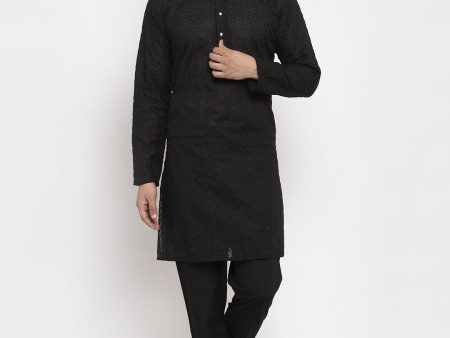 Jompers Men Black Chikan Kurta with Churidar For Cheap