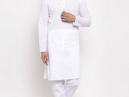 Jompers Men White Chikan Kurta with Churidar Sale