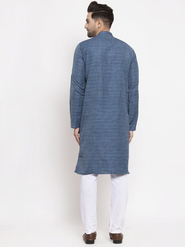 Jompers Men s Blue Self Design Kurta Only For Discount