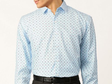 Jainish Blue Men s Cotton Printed Formal Shirts ( SF 716Sky ) Hot on Sale