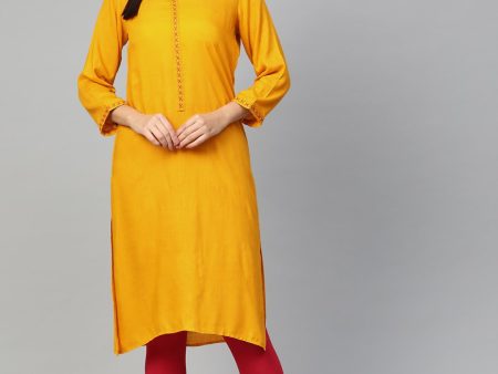 Jompers Women Mustard Embroidered Straight Kurta For Sale