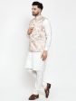 Jompers Men Beige Printed Satin Nehru Jacket on Sale