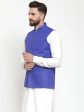 Jompers Men Royal-Blue Solid Nehru Jacket Online