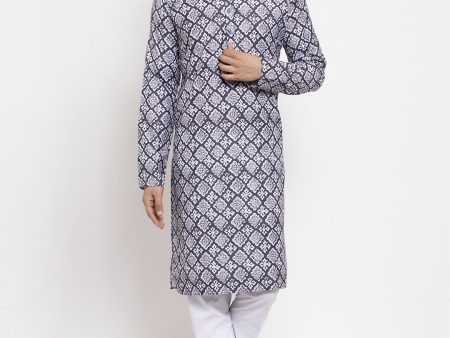 Jompers Men Blue & White Printed Kurta with Churidar Hot on Sale