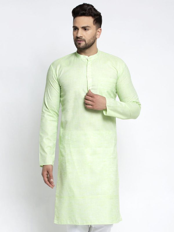 Jompers Men Green & White Self Design Kurta Only Online Hot Sale