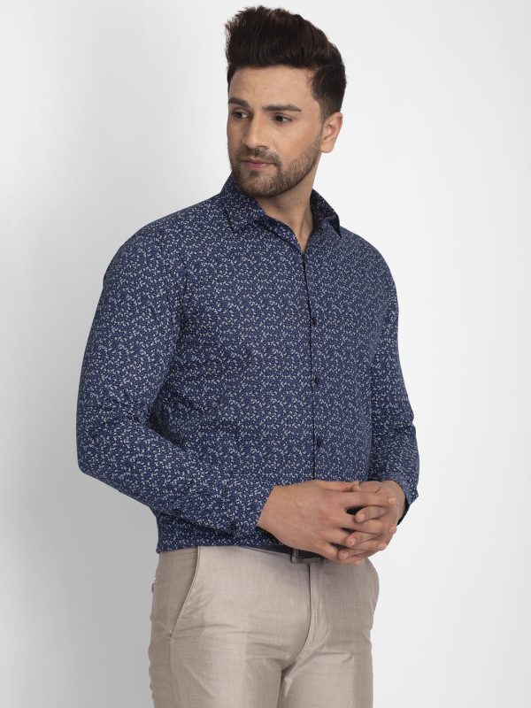 Jainish Navy Blue Printed Formal Shirt ( JSF 426Navy ) Sale