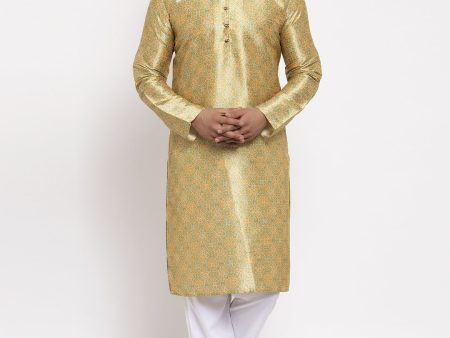 Jompers Men Green & Gold-Toned Woven Design Kurta with Pyjamas Fashion