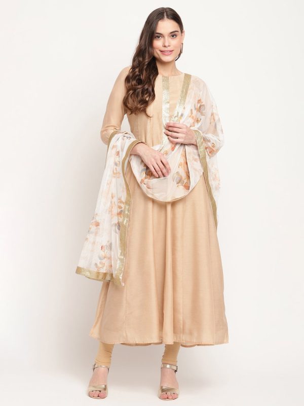 Ahalyaa Beige & Off-White Anarkali Kurta with Dupatta Cheap