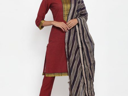 Jompers Women Maroon Solid Kurta with Trousers & Dupatta on Sale