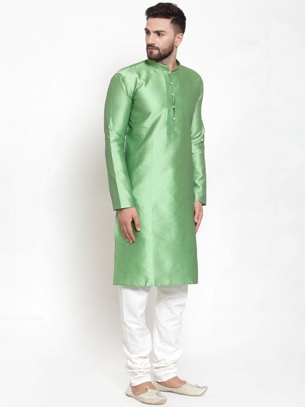 Jompers Men Green & White Self Design Kurta with Churidar For Cheap