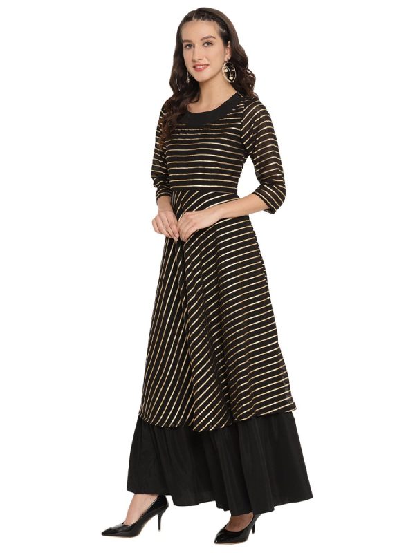 Ahalyaa Black & Golden Striped Layered Maxi Dress Supply