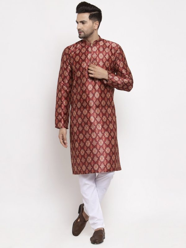 Jompers Men Maroon Printed Kurta Only Online now