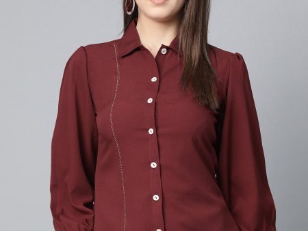 Jompers Women Maroon Regular Fit Crinkled Effect Casual Shirt For Cheap