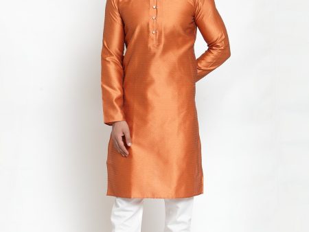 Jompers Men Orange & White Self Design Kurta with Churidar Online Sale