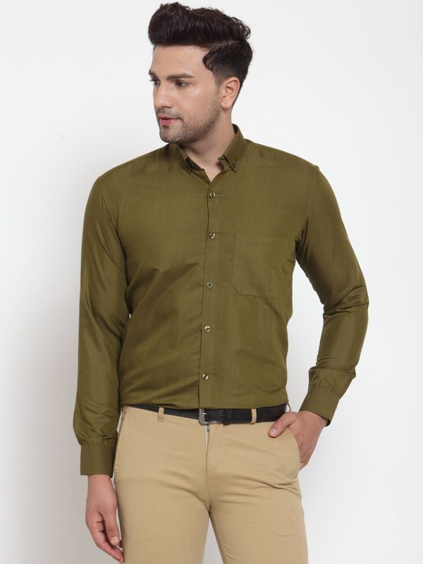 Jainish Green Men s Cotton Solid Button Down Formal Shirts ( SF 713Olive ) Hot on Sale