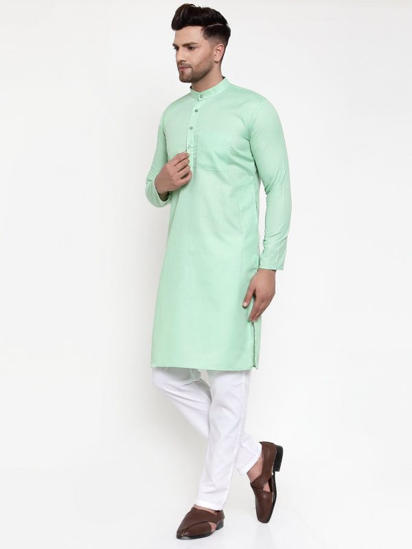 Jompers Men Green & White Solid Kurta Only Online