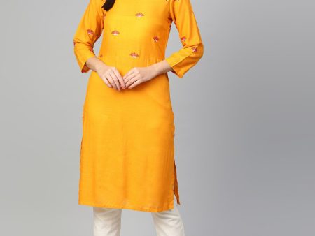 Jompers Women Mustard Yoke Design Straight Kurta For Discount