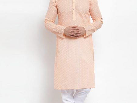 Jompers Men Orange Chikan Kurta with Churidar For Cheap