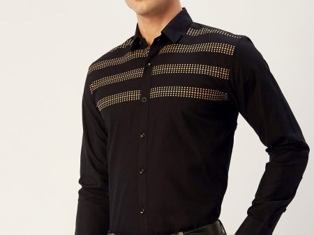 Jainish Men s Cotton Printed Formal Shirts ( SF 805Black ) Cheap