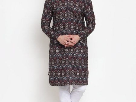 Jompers Men Black & Beige Digital Printed Kurta with Churidar Online