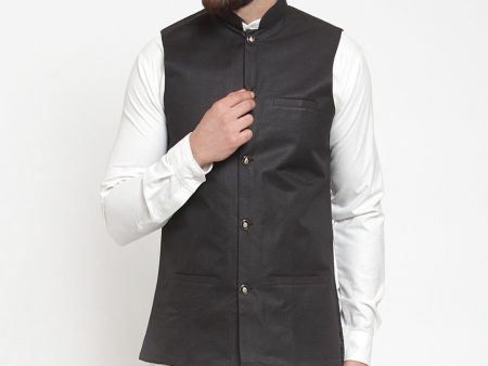 Jompers Men Black Solid Nehru Jacket For Discount