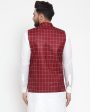 Jompers Men Maroon Checked Nehru Jacket Discount