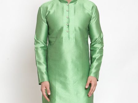 Jompers Men Green And White Self Design Kurta Only Online Sale