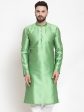 Jompers Men Green And White Self Design Kurta Only Online Sale