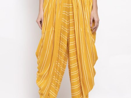 Jompers Women Mustard Stripped Dhoti For Sale