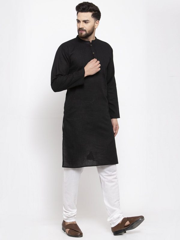 Jompers Men Black & White Solid Pin-tucks Kurta with Churidar Sale