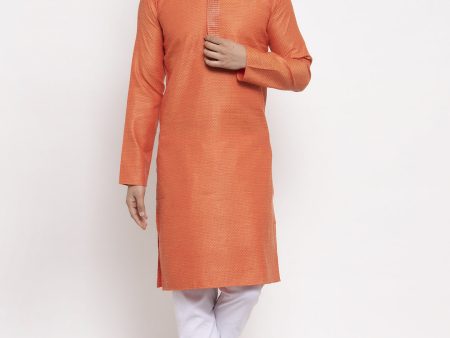 Jompers Men Orange Embroidered Kurta with Pyjamas For Cheap