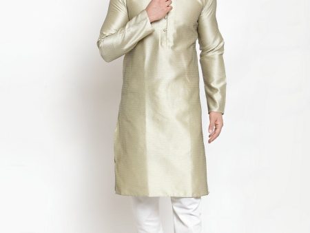 Jompers Men Beige & White Self Design Kurta with Churidar Hot on Sale