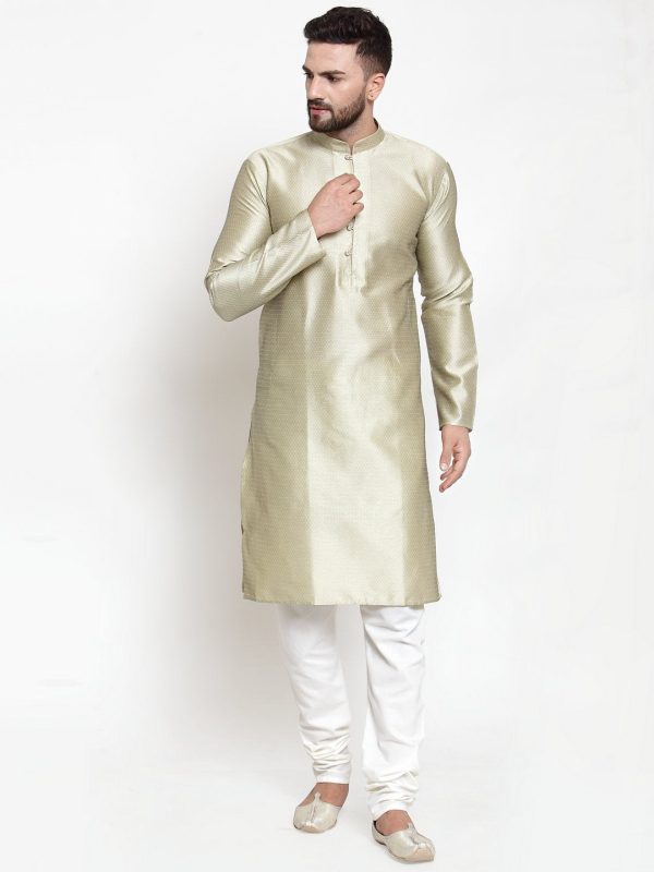 Jompers Men Beige & White Self Design Kurta with Churidar Hot on Sale