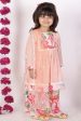 Little Bansi Girls Peach Color Rose print Kurta Frock with Floral Plazzo and Dupatta Online now