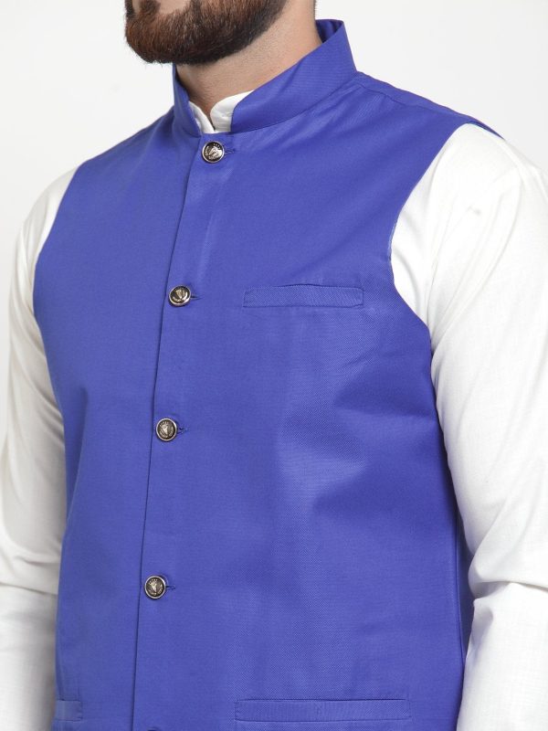 Jompers Men Royal-Blue Solid Nehru Jacket Online