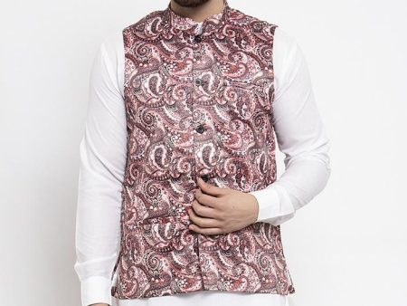 Jompers Men Pink Printed Satin Nehru Jacket Fashion