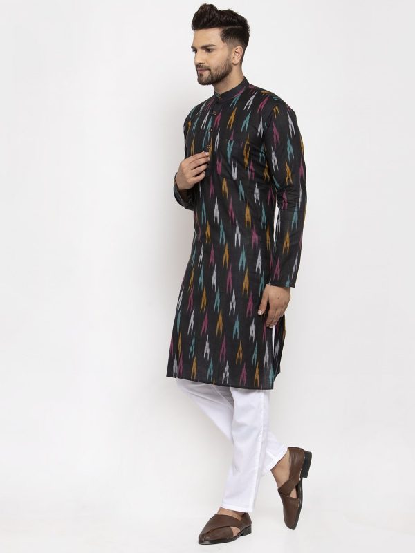 Jompers Men Black Woven Design Ikkat Straight Kurta Only Hot on Sale